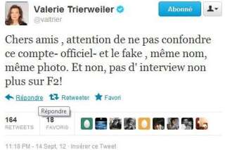 Quand Valérie Trierweiler répond à @vaItrier... un autre compte Twitter