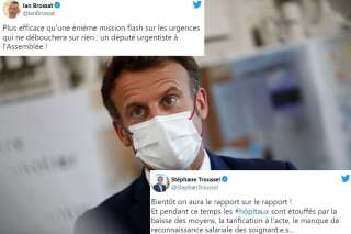 Le président Macron annonce une mission flash depuis l'hôpital Louis Pasteur du Cotentin, à Cherbourg, le 31 mai 2022