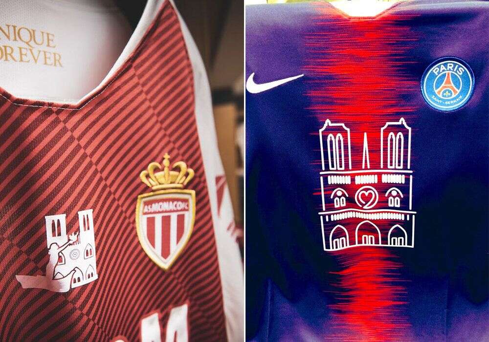 Le Paris Saint-Germain et l'AS Monaco ont fait évoluer leur maillot pour rendre un hommage à la cathédrale Notre-Dame de Paris.
