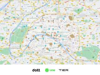 Carte des zones limitées à 10km/h pour les trottinettes électriques de Lime, Dott et Tier à Paris.