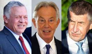 De gauche à droite: le roi de Jordanie Abdallah II, l'ex-Premier ministre Britannique Tony Blair et le Premier ministre tchèque Andrej Babiš.
