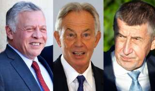 De gauche à droite: le roi de Jordanie Abdallah II, l'ex-Premier ministre Britannique Tony Blair et le Premier ministre tchèque Andrej Babiš.