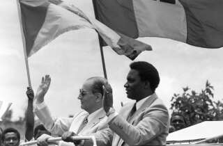 François Mitterrand et le  président rwandais Juvenal Habyarimana,  le 7 octobre 1982