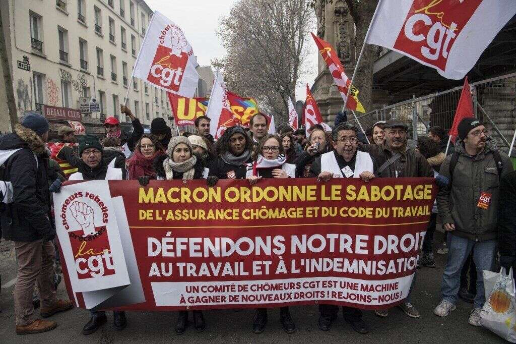 Les prévisions de l'Unédic sur la réforme de l'assurance chômage confortent les syndicats (ici une manifestation à Paris le 2 décembre 2017)