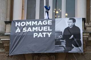 Une banderole hommage à Samuel Paty à Montpellier le 21 octobre 2020.