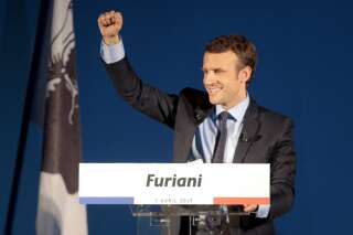 Le canddiat Emmanuel Macron, lors de son discours à Furiani en Corse le 7 avril 2017.