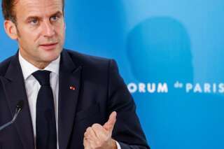 Le président de la République, Emmanuel Macron, lors du Forum pour la paix à l'Élysée le 12 novembre 2020.