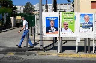 Des panneaux électoraux dans la ville de Marseille, le 11 juin 2021