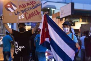 Photo prise en République Dominicaine, le 12 juillet, lors du manifestation en soutien à celles de Cuba contre le gouvernement