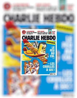 Le ministre de l'Intérieur Gérald Darmanin soutient sans réserve le journal satirique Charlie Hebdo qui fait l'objet de menaces. Ici la Une du 5 août.