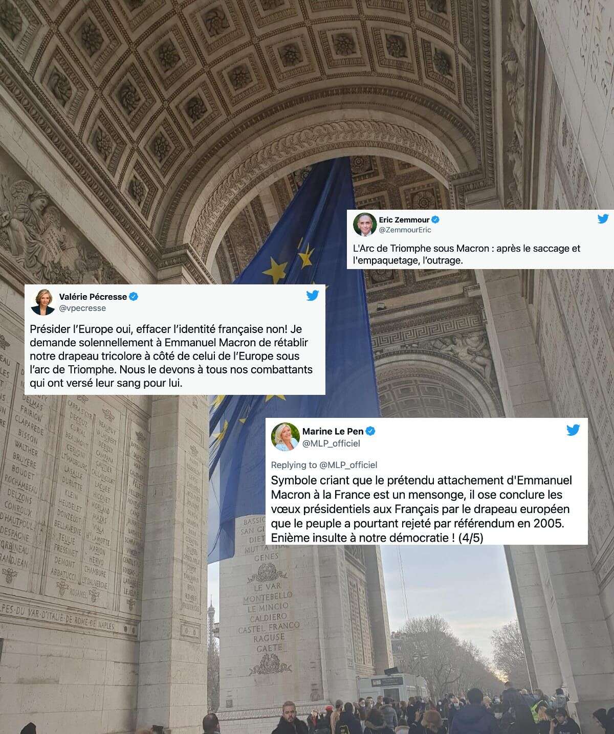 Alors que la France prend la présidence de l'Union européenne ce 1er janvier 2022, le symbole du drapeau européen flottant sous l'Arc de Triomphe n'a pas du tout plu aux leaders conservateurs.