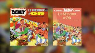 La couverture de la bande dessinée des nouvelles aventures d'Astérix le Gaulois (à droite) a été supervisée par Albert Uderzo avant son décès, et reprendra celle de l'histoire audio de 1967 (à gauche).
