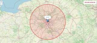 L'arc de cercle de 100km autour de l'Hôtel de Ville de Paris.