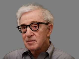Woody Allen headshot, actor and director, graphic element on gray