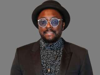 Will.i.am, rapper and singer, graphic element on gray