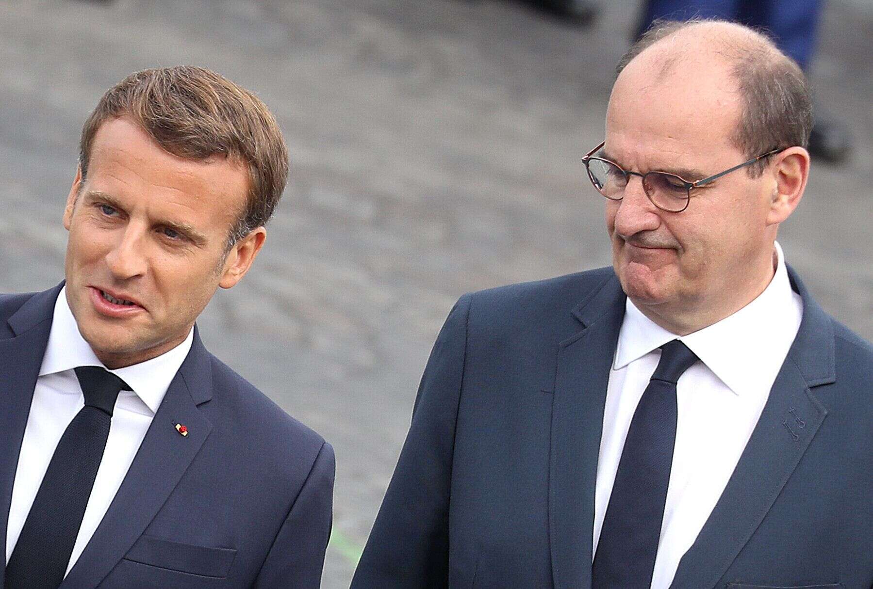 Emmanuel Macron et Jean Castex, lors de la cérémonie militaire du 14 juillet 2020 sur la place de la Concorde à Paris.