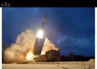 Image d'un test de lancement d'un missile en Corée du Nord en août 2019.