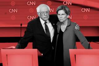 Bernie Sanders et Elizabeth Warren, lors du débat démocrate du 30 juillet 2019 (photo d'illustration)