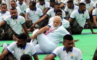 Photo d'illustration prise pendant la journée internationale du yoga en juin 2019 lors d'une séance de yoga à laquelle participait le Premier ministre Narendra Modi