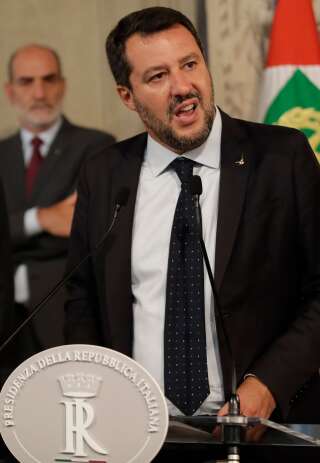 Matteo Salvini devant la presse après avoir rencontré le président italien Sergio Mattarella à Rome le 22 août.