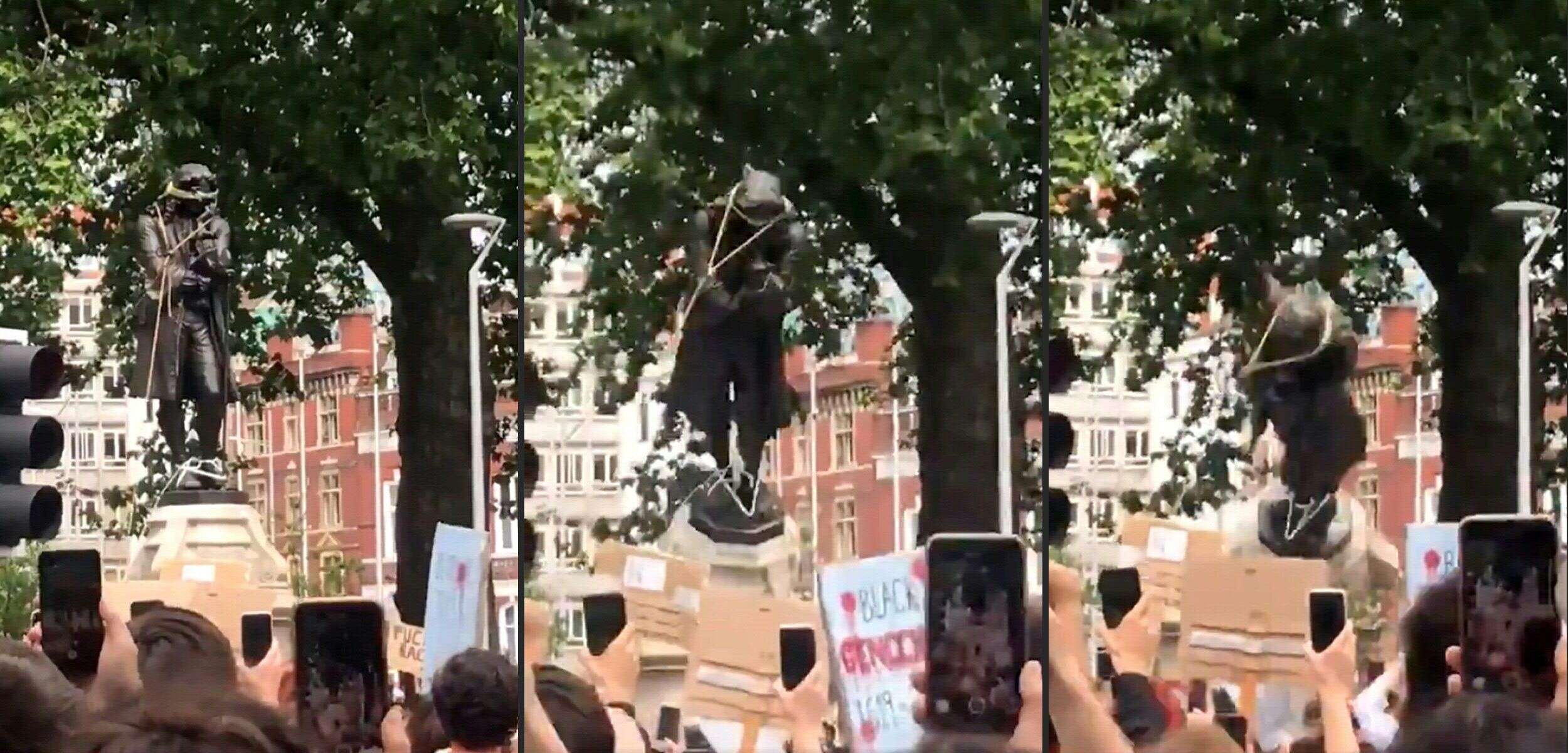 Des manifestants ont déboulonné une statue d'un important négrier mort au 18e siècle, Edward Colston, ce dimanche à Bristol, en Angleterre.