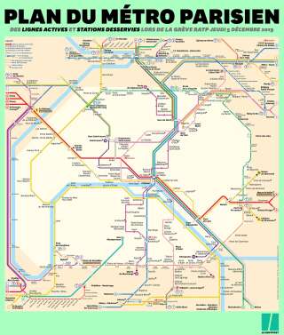 Le plan du métro parisien pour la grève du 5 décembre