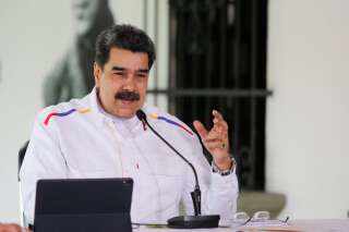 Maduro s'exprimait au palais présidentiel de Miraflores à Caracas, capitale du Vénézuela le 28 mars 2021, proposant du pétrole contre des vaccins anti-Covid-19