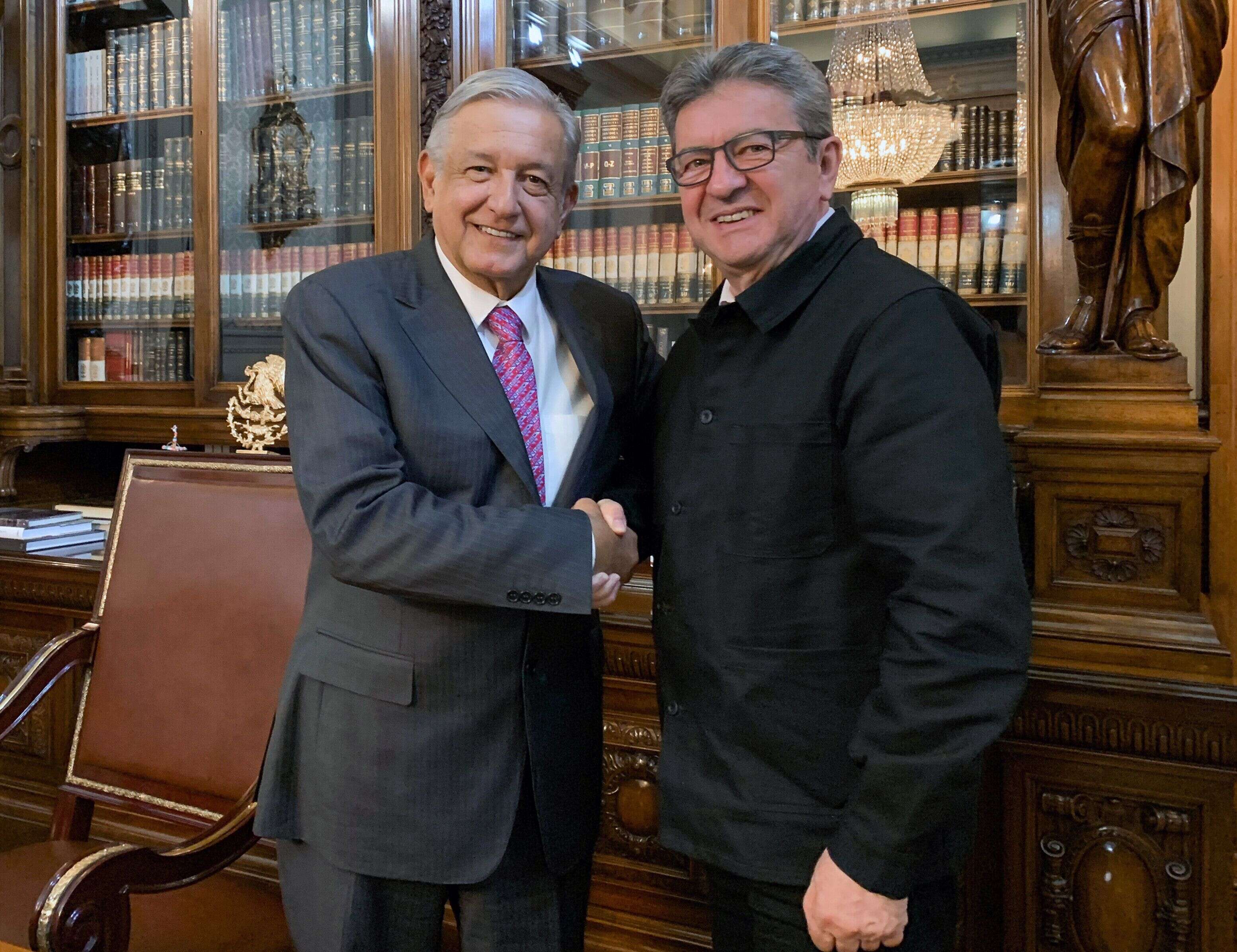 Jean-Luc Mélenchon rencontre le président Andrés Manuel Lopez Obrador le 24 juillet 2019 en marge de sa visite au Mexique