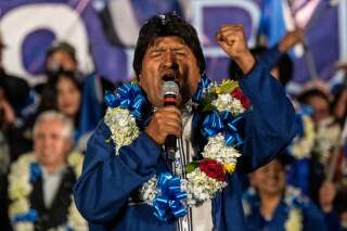 TOPSHOT - Bolivia's President and presidential candidate Evo Morales gestures during a political rally in El Alto, Bolivia, on October 16, 2019 ahead of the October 20th presidential elections. (Photo by Pedro UGARTE / AFP) (Photo by PEDRO UGARTE/AFP via Getty Images)
