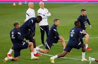 Les Bleus de Didier Deschamps à l'entraînement à Kiev le 3 septembre 2021, veille de leur match face à l'Ukraine pour les qualifications à la Coupe du monde 2022.