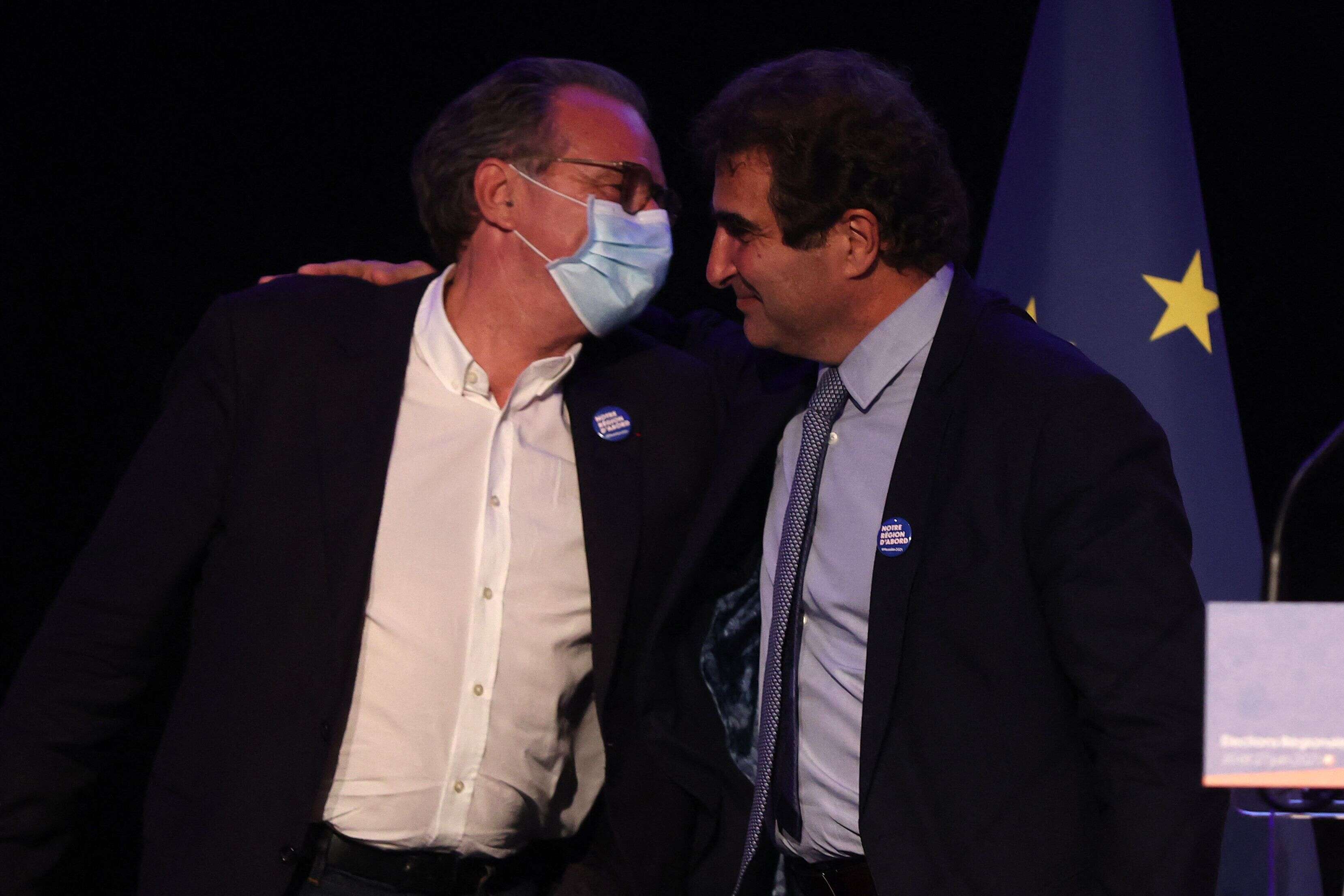 Le candidat LR Renaud Muselier en Paca et le président des Républicains Christian Jacob, à Saint-Raphaël, le 5 juin.