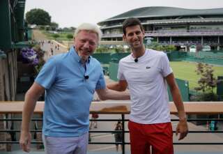 Novak Djokovic, ici lors d'une interview avec Boris Becker, à Wimbledon, le 1er juillet 2018.