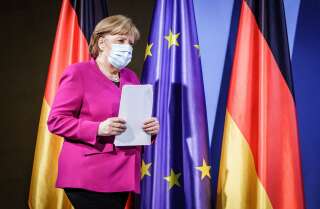 Angela Merkel, ici après une visioconférence des dirigeants de l'UE depuis la chancellerie à Berlin, en Allemagne, le 25 mars 2021.
