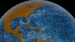 A still image showing the Gulf Stream around North America taken from Perpetual Ocean, a visualization of some of the world's surface ocean currents from June 2005 through December 2007, supplied in this handout photo by NASA March 27, 2012.  The visualization was produced using NASA/JPL's computational model called Estimating the Circulation and Climate of the Ocean, Phase II or ECC02, a high resolution model of the global ocean and sea-ice. REUTERS/Handout/NASA (UNITED STATES  - Tags: ENVIRONMENT SCIENCE TECHNOLOGY) FOR EDITORIAL USE ONLY. NOT FOR SALE FOR MARKETING OR ADVERTISING CAMPAIGNS. THIS IMAGE HAS BEEN SUPPLIED BY A THIRD PARTY. IT IS DISTRIBUTED, EXACTLY AS RECEIVED BY REUTERS, AS A SERVICE TO CLIENTS