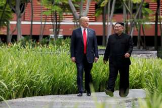 Donald Trump et Kim Jong Un lors de leur sommet à Singapour, le 12 juin 2018.