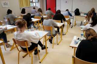Une classe de lycéens lors des épreuves du baccalauréat en juin 2018 , à Paris