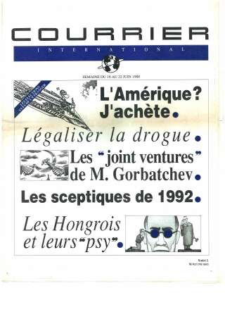 <i>Courrier International</i>, la Une d'un des numéros de juin 1988.