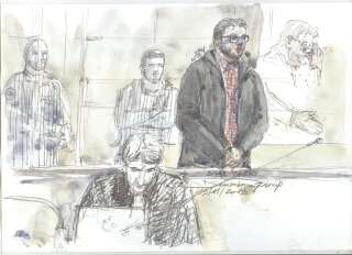 Bilal Taghi dessiné lors de son procès, le 19 novembre 2019.