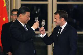 Emmanuel Macron et Xi Jinping à l'Elysée au mois de mars, lors de la visite du président chinois