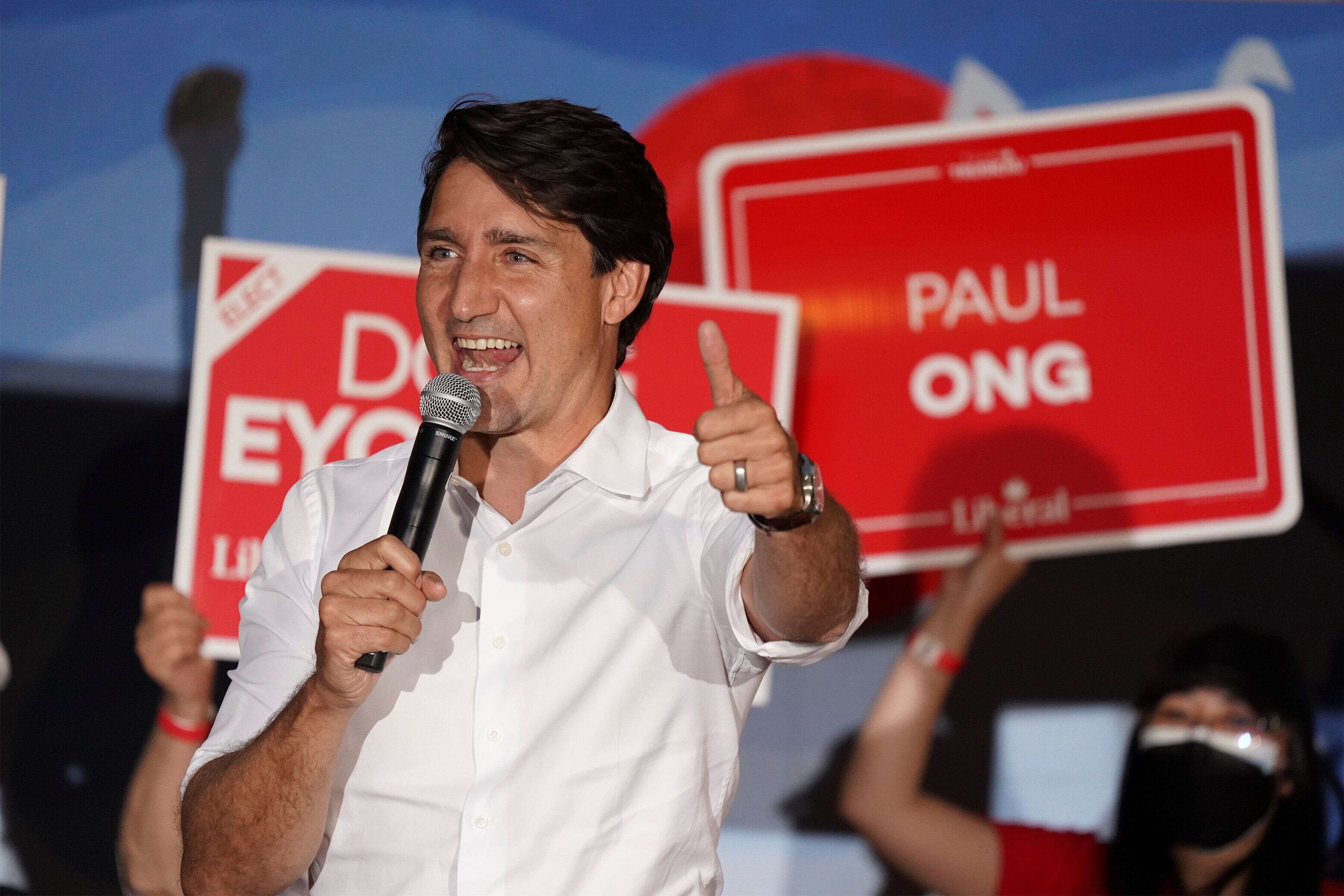Justin Trudeau, Premier ministre canadien, lors du dernier meeting avant l'élection anticipée du 20 septembre 2021 à Winnipeg.