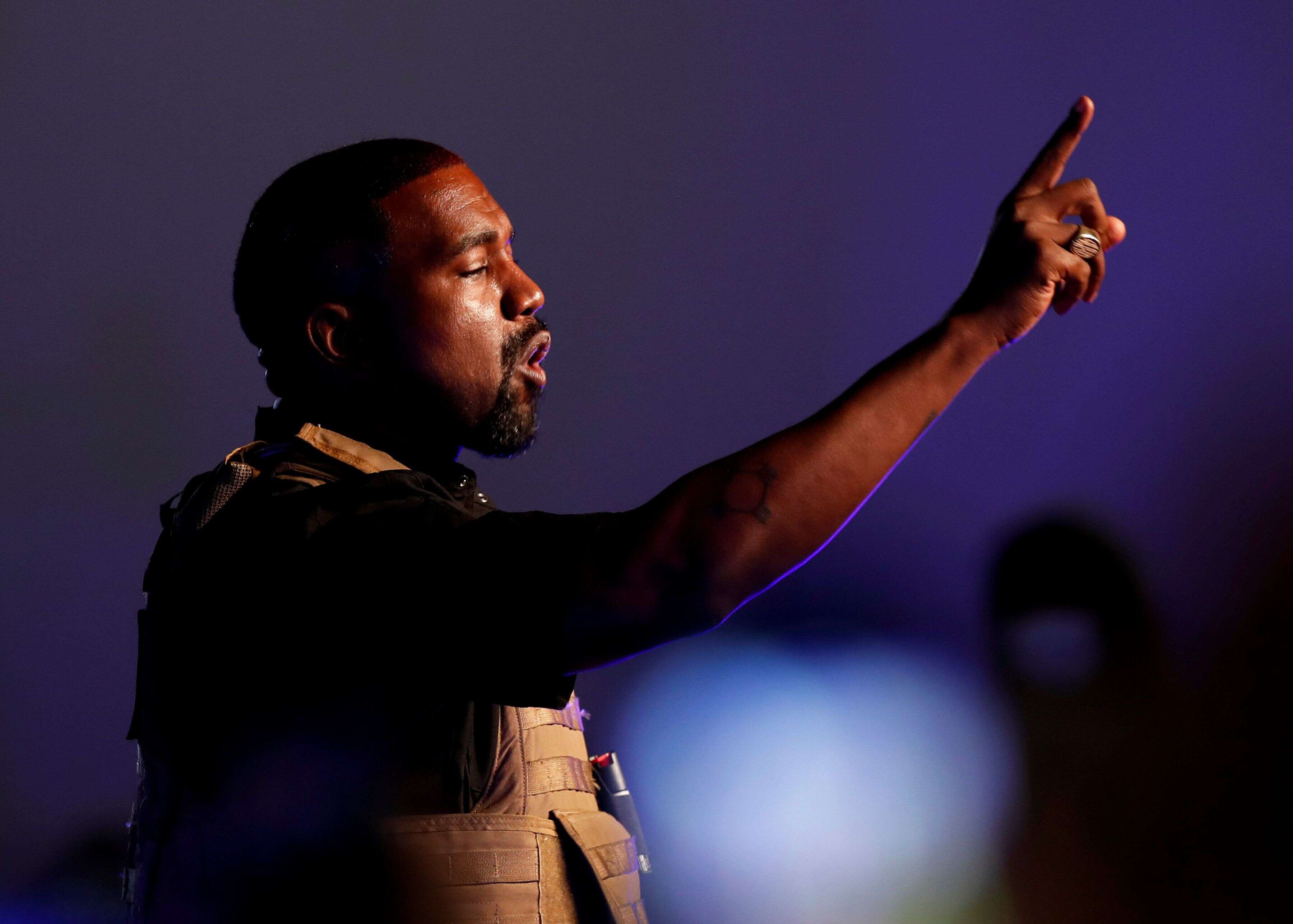 Le rappeur Kanye West lors de son premier rassemblement pour soutenir sa candidature aux élections présidentielles américaines de novembre 2020, en Caroline du Sud aux Etats-Unis le 19 juillet 2020.