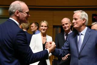 Simon Coveney et Michel Barnier lors d'une réunion sur le Brexit à Luxembourg le 15 octobre 2019