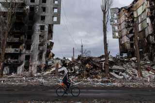 Dans les ruines de Borodianka, près de Kiev en Ukraine, le 6 avril 2022.