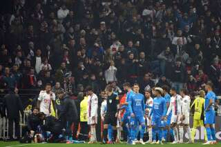 Lors des incidents pendant le match de Ligue 1 Lyon-Marseille, le 21 novembre 2021.