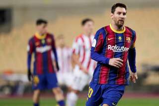 Lionel Messi lors d'un match de Supercoupe d'Espagne entre le FC Barcelone et l'Athletic Bilbao le 17 janvier 2021.