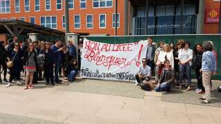 Un collectif d'enseignants mobilisés contre les réformes du lycée et de la voie professionnelle, au lycée polyvalent Françoise de Tournefeuille près de Toulouse, en mai 2019.