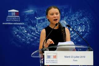 La militante écologiste suédoise Greta Thunberg lors de son discours à l'Assemblée nationale à Paris, le 23 juillet 2019.
