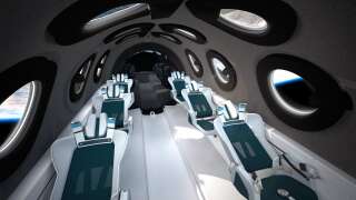 Une image fournie par Virgin Galactic le 28 juillet 2020, montrant les sièges de la cabine du vaisseau spatial imaginé par l'entreprise.
