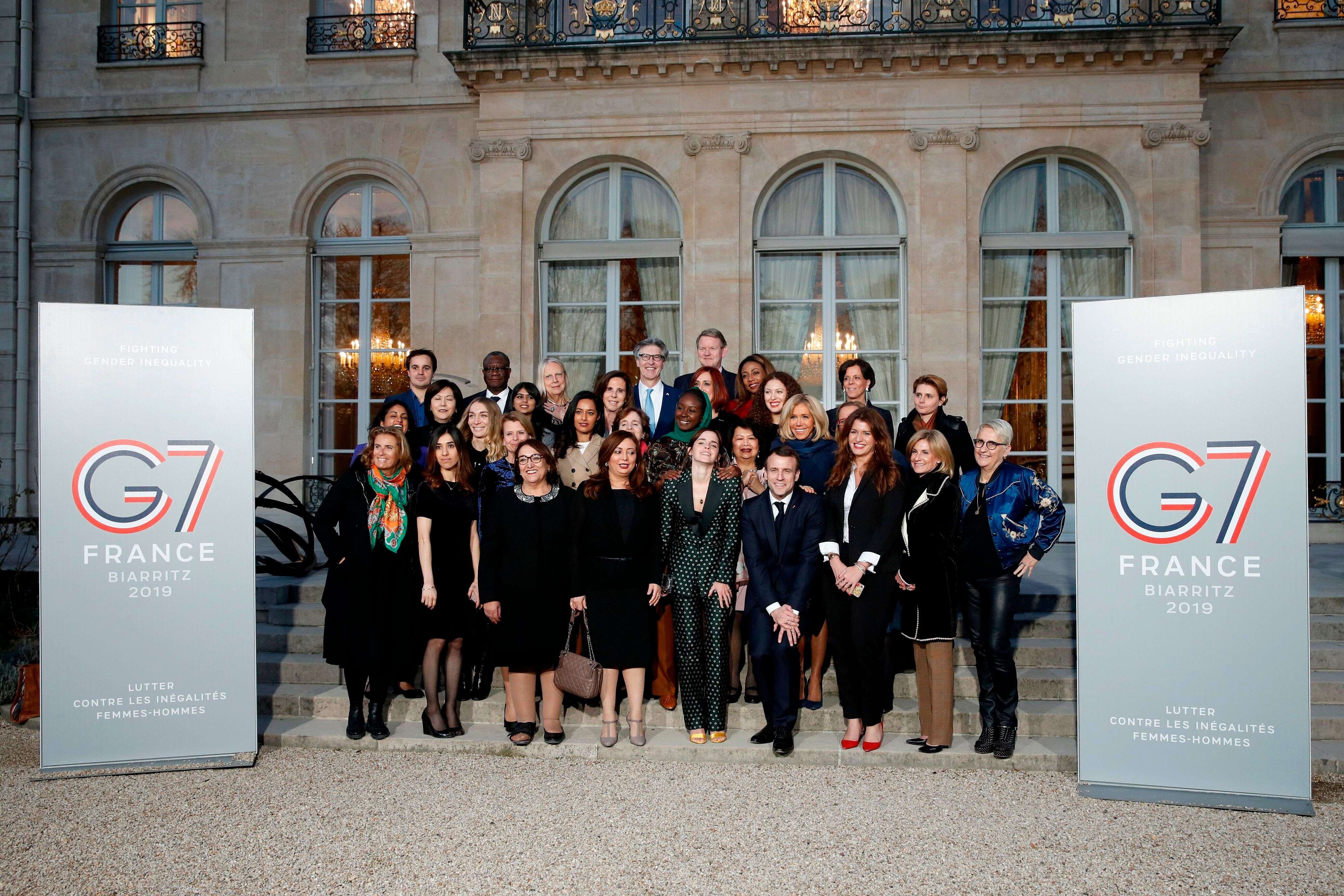 Une réunion sur l'égalité femmes-hommes en préparation du G7 (qui aura lieu en août 2019 à Biarritz), avec notamment les Prix Nobel de la Paix Nadia Murad et Denis Mukwege, ainsi que l'actrice Emma Watson, le 19 février 2019 à l'Elysée.