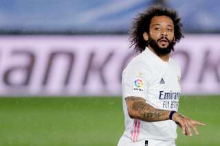 MADRID, SPAIN - APRIL 24: Marcelo of Real Madrid  during the La Liga Santander  match between Real Madrid v Real Betis Sevilla at the Estadio Alfredo Di Stefano on April 24, 2021 in Madrid Spain (Photo by David S. Bustamante/Soccrates/Getty Images)